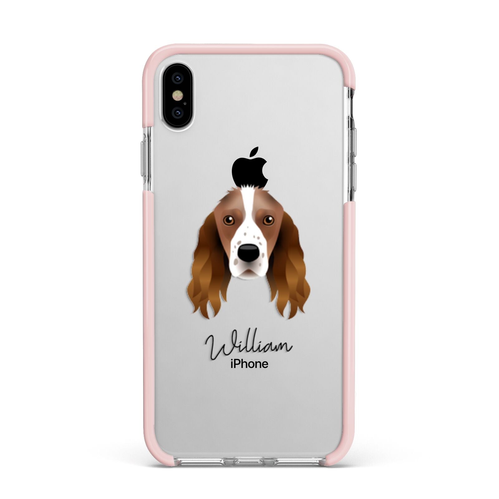 Springer Spaniel Personalised Apple iPhone Xs Max Impact Case Pink Edge on Silver Phone