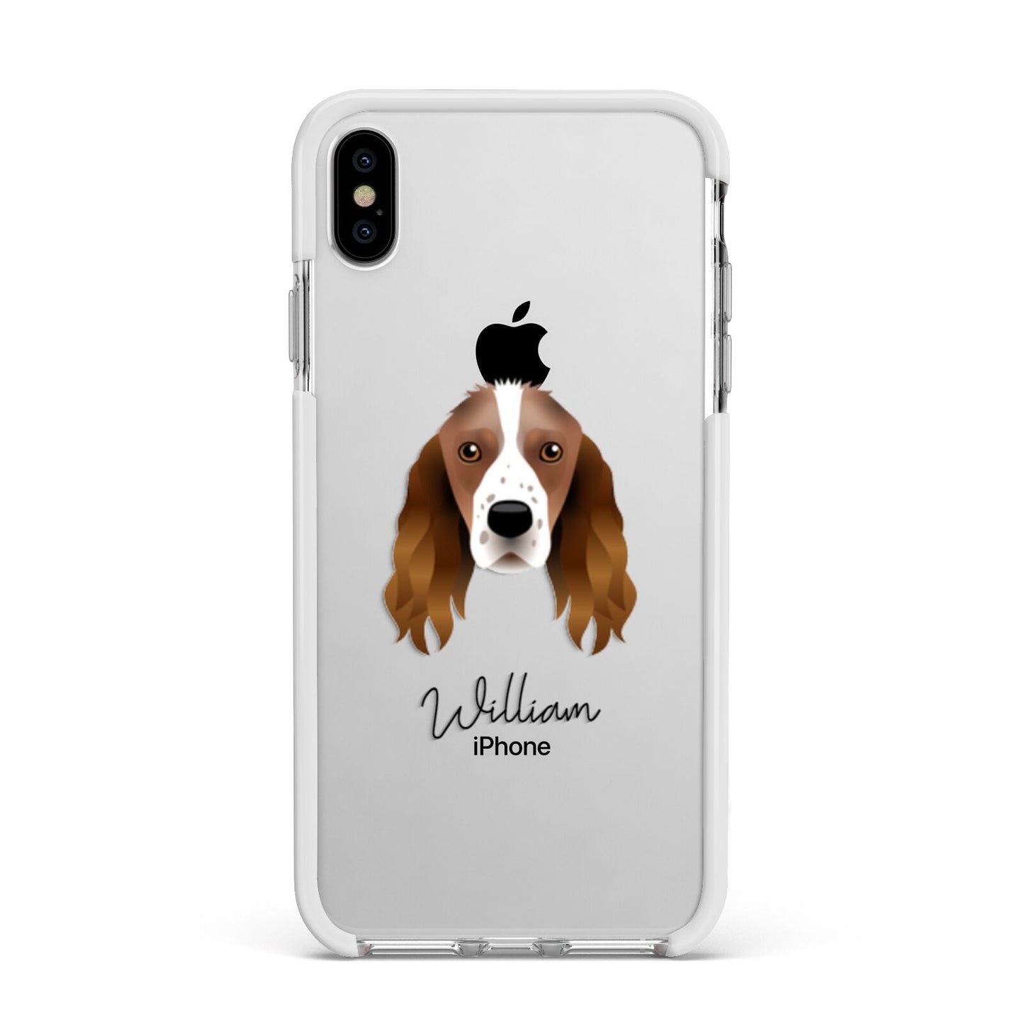 Springer Spaniel Personalised Apple iPhone Xs Max Impact Case White Edge on Silver Phone