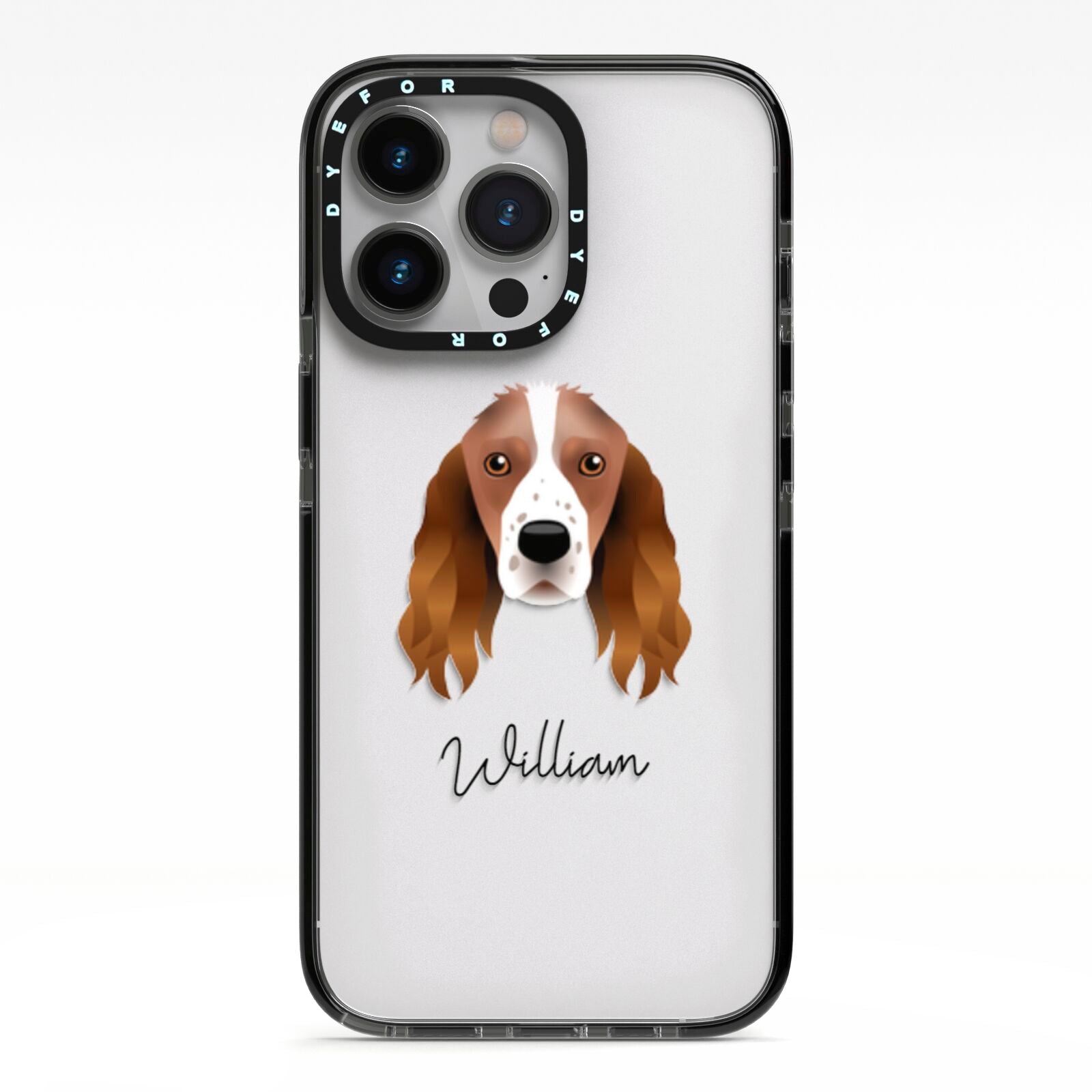 Springer Spaniel Personalised iPhone 13 Pro Black Impact Case on Silver phone