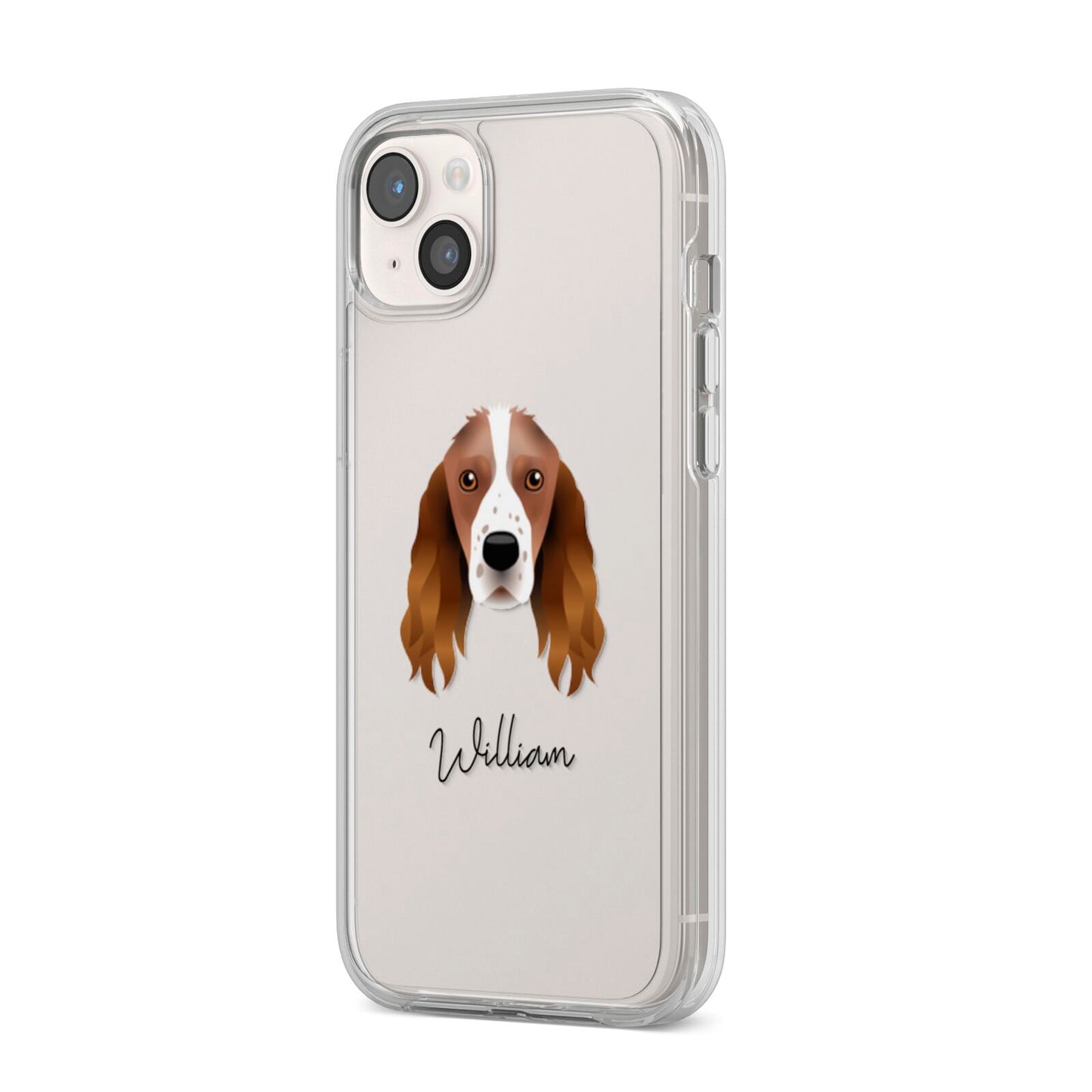 Springer Spaniel Personalised iPhone 14 Plus Clear Tough Case Starlight Angled Image