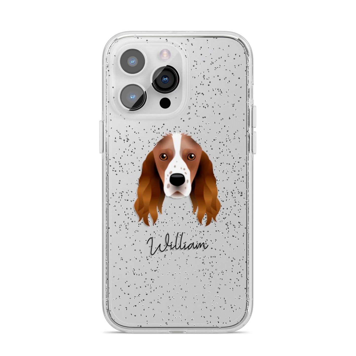 Springer Spaniel Personalised iPhone 14 Pro Max Glitter Tough Case Silver