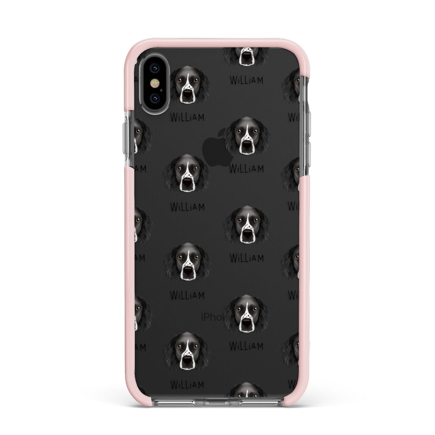 Sprocker Icon with Name Apple iPhone Xs Max Impact Case Pink Edge on Black Phone