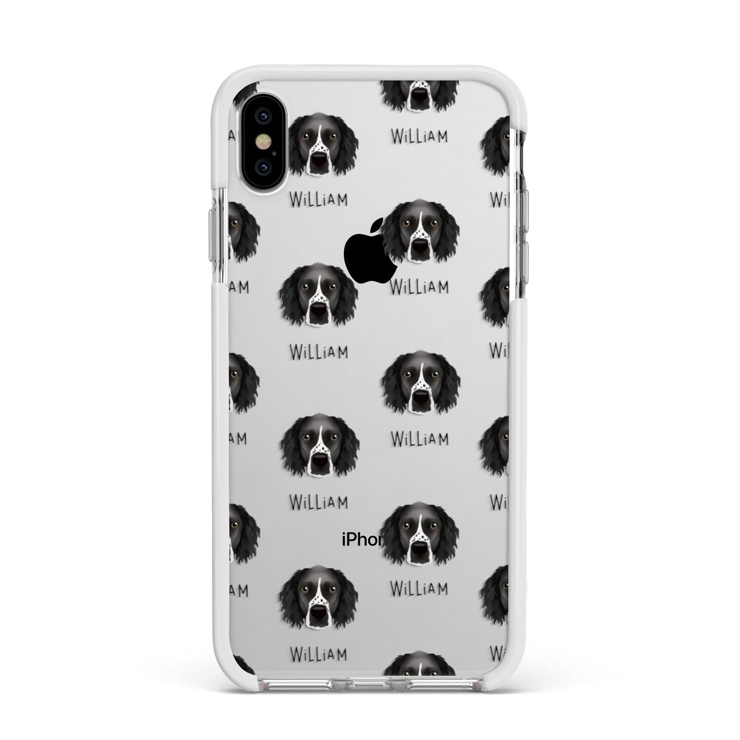 Sprocker Icon with Name Apple iPhone Xs Max Impact Case White Edge on Silver Phone