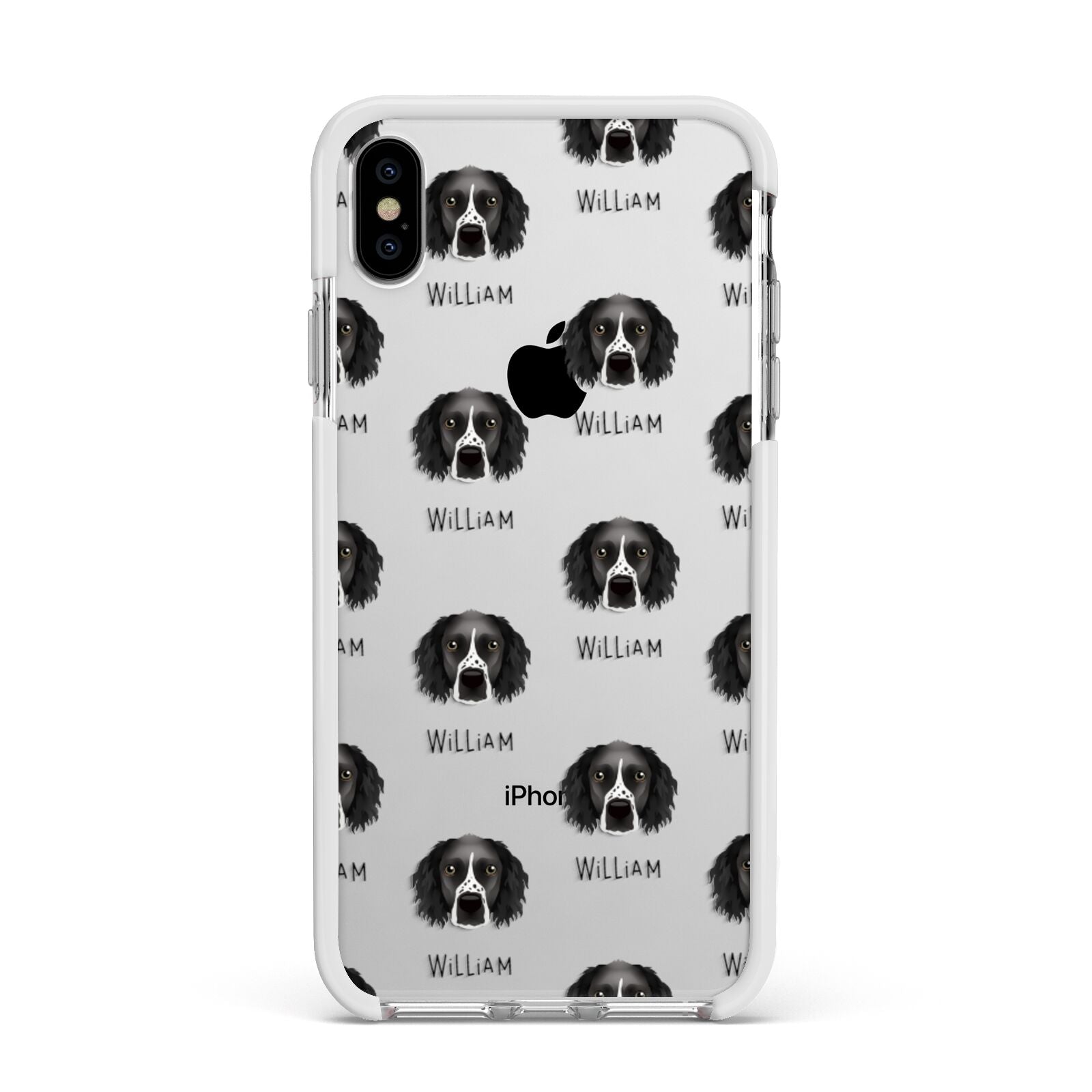 Sprocker Icon with Name Apple iPhone Xs Max Impact Case White Edge on Silver Phone