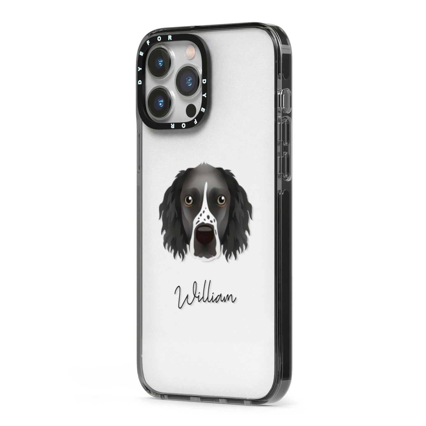 Sprocker Personalised iPhone 13 Pro Max Black Impact Case Side Angle on Silver phone