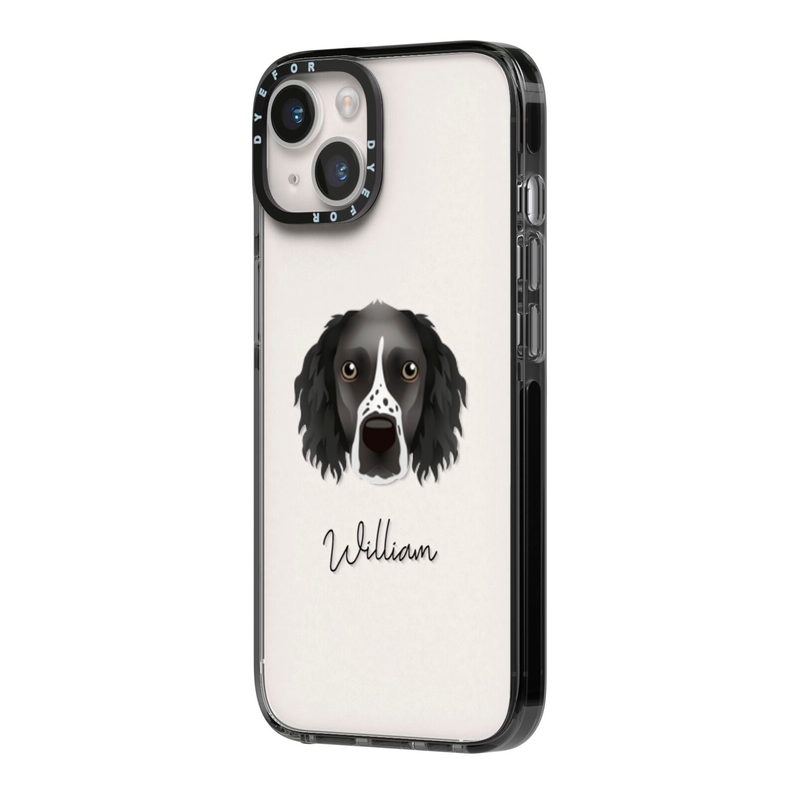 Sprocker Personalised iPhone 14 Black Impact Case Side Angle on Silver phone