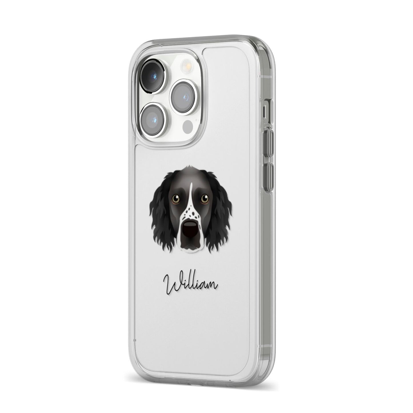 Sprocker Personalised iPhone 14 Pro Clear Tough Case Silver Angled Image