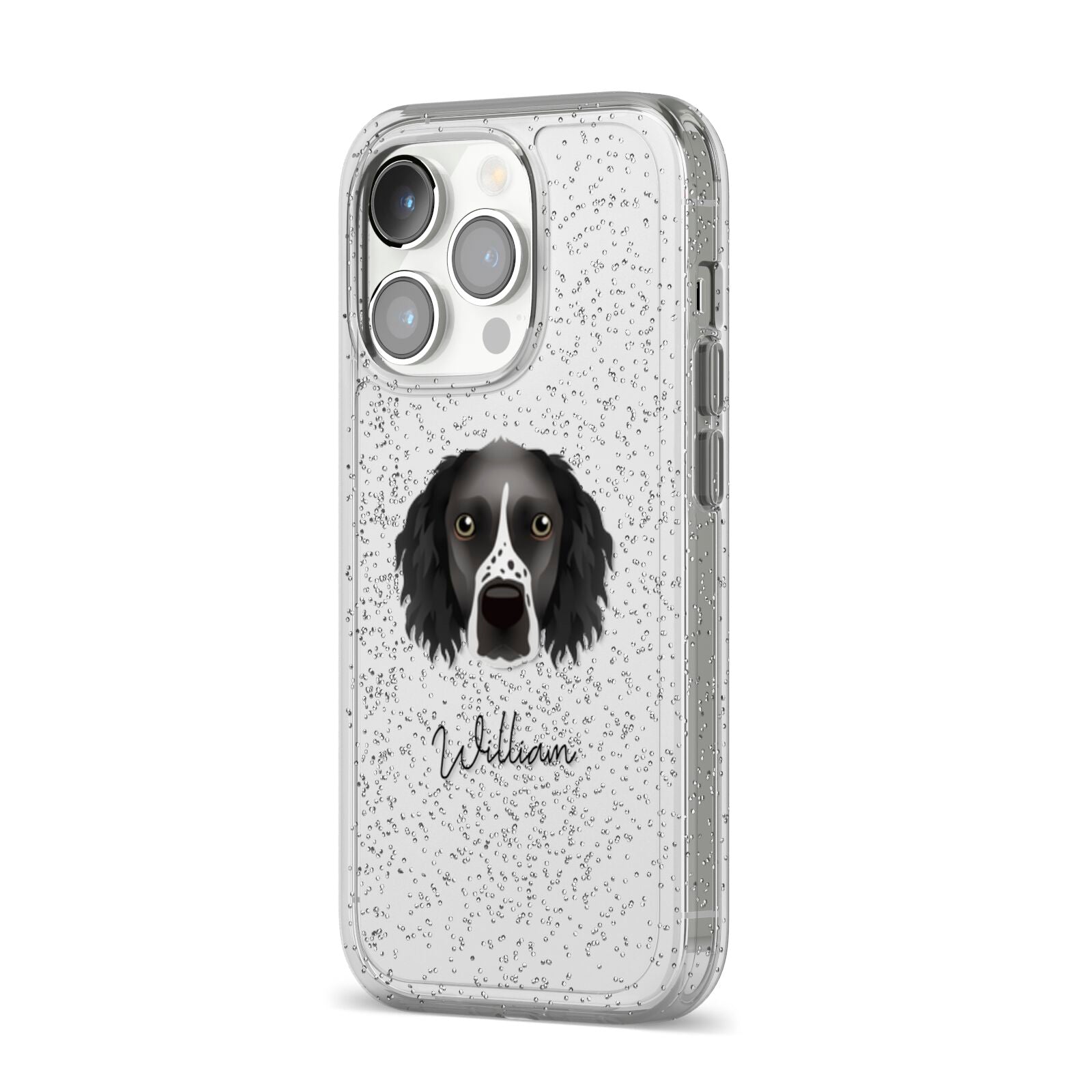 Sprocker Personalised iPhone 14 Pro Glitter Tough Case Silver Angled Image