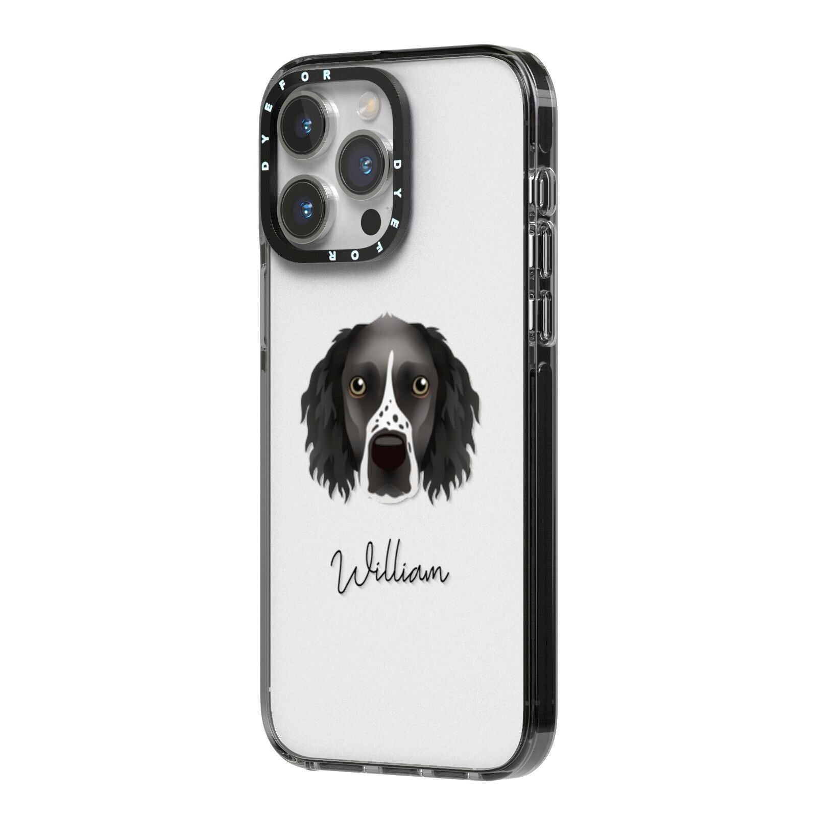 Sprocker Personalised iPhone 14 Pro Max Black Impact Case Side Angle on Silver phone