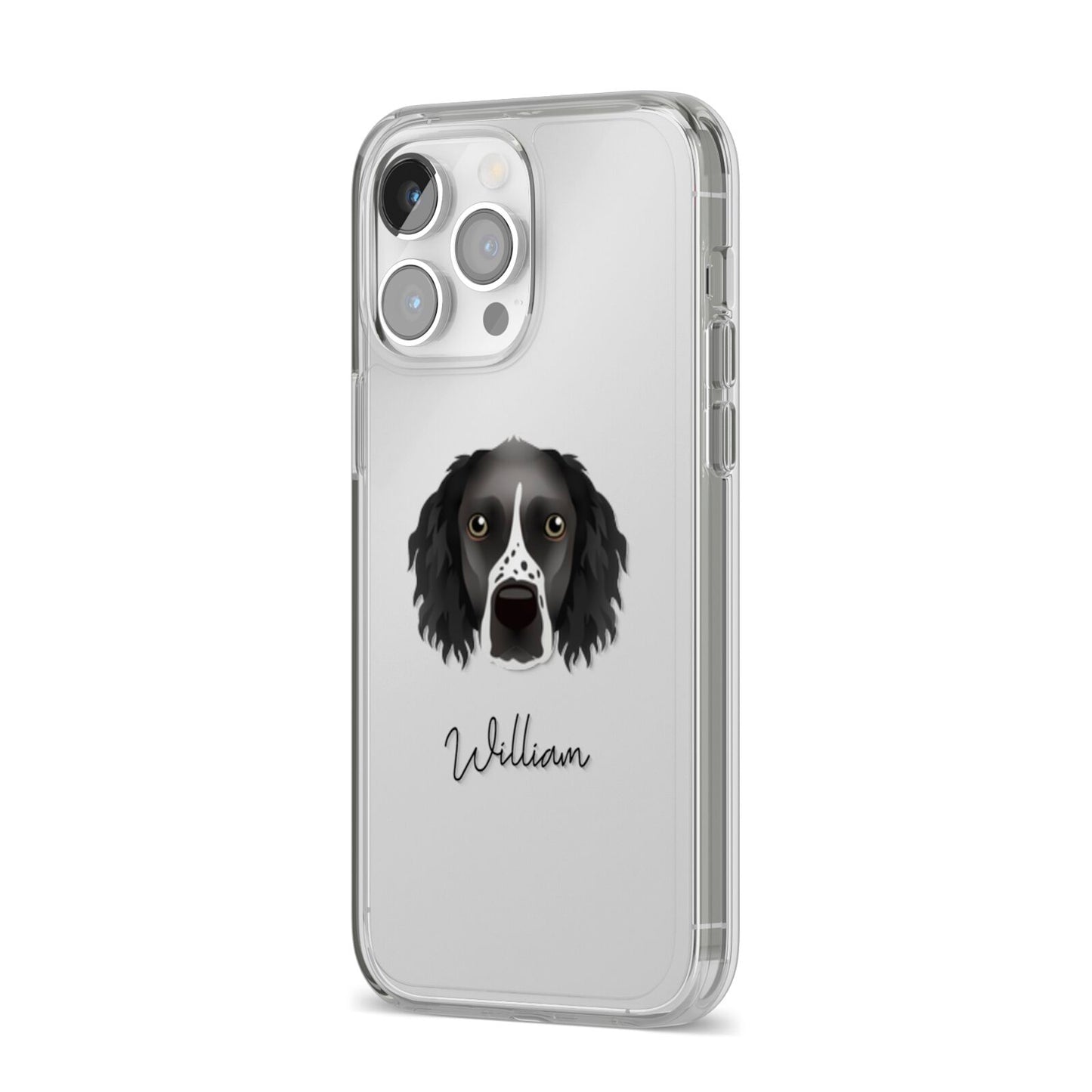 Sprocker Personalised iPhone 14 Pro Max Clear Tough Case Silver Angled Image