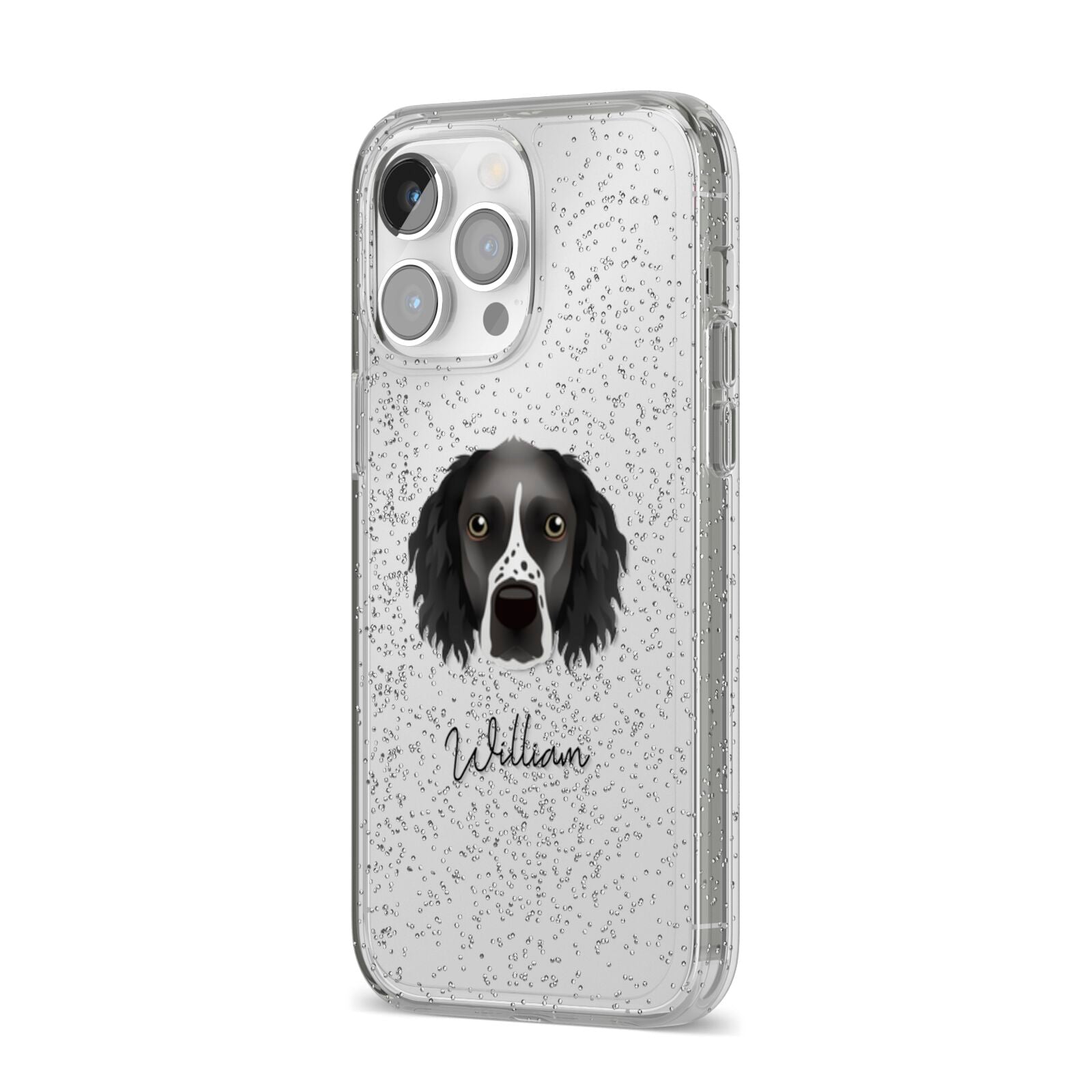 Sprocker Personalised iPhone 14 Pro Max Glitter Tough Case Silver Angled Image