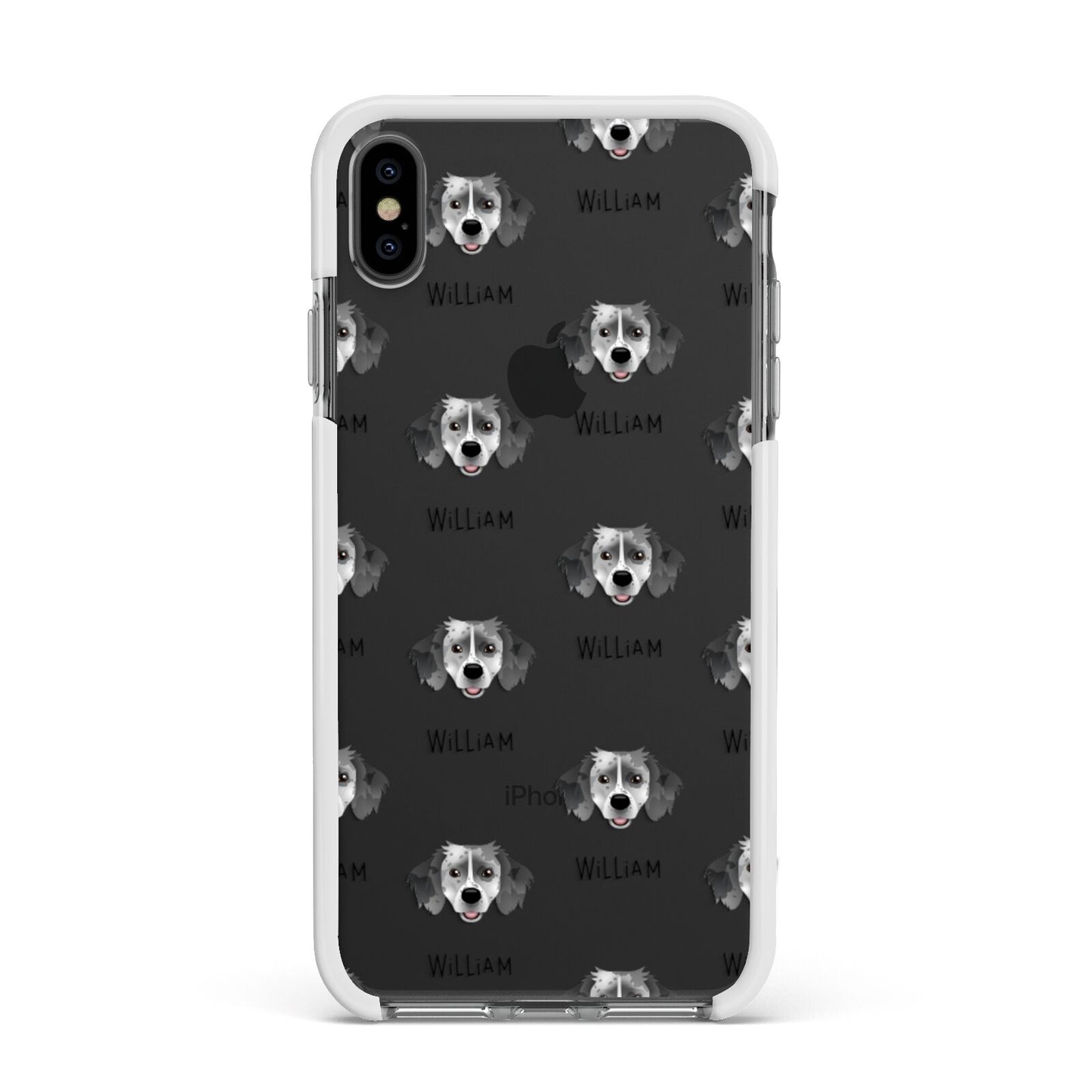 Sprollie Icon with Name Apple iPhone Xs Max Impact Case White Edge on Black Phone