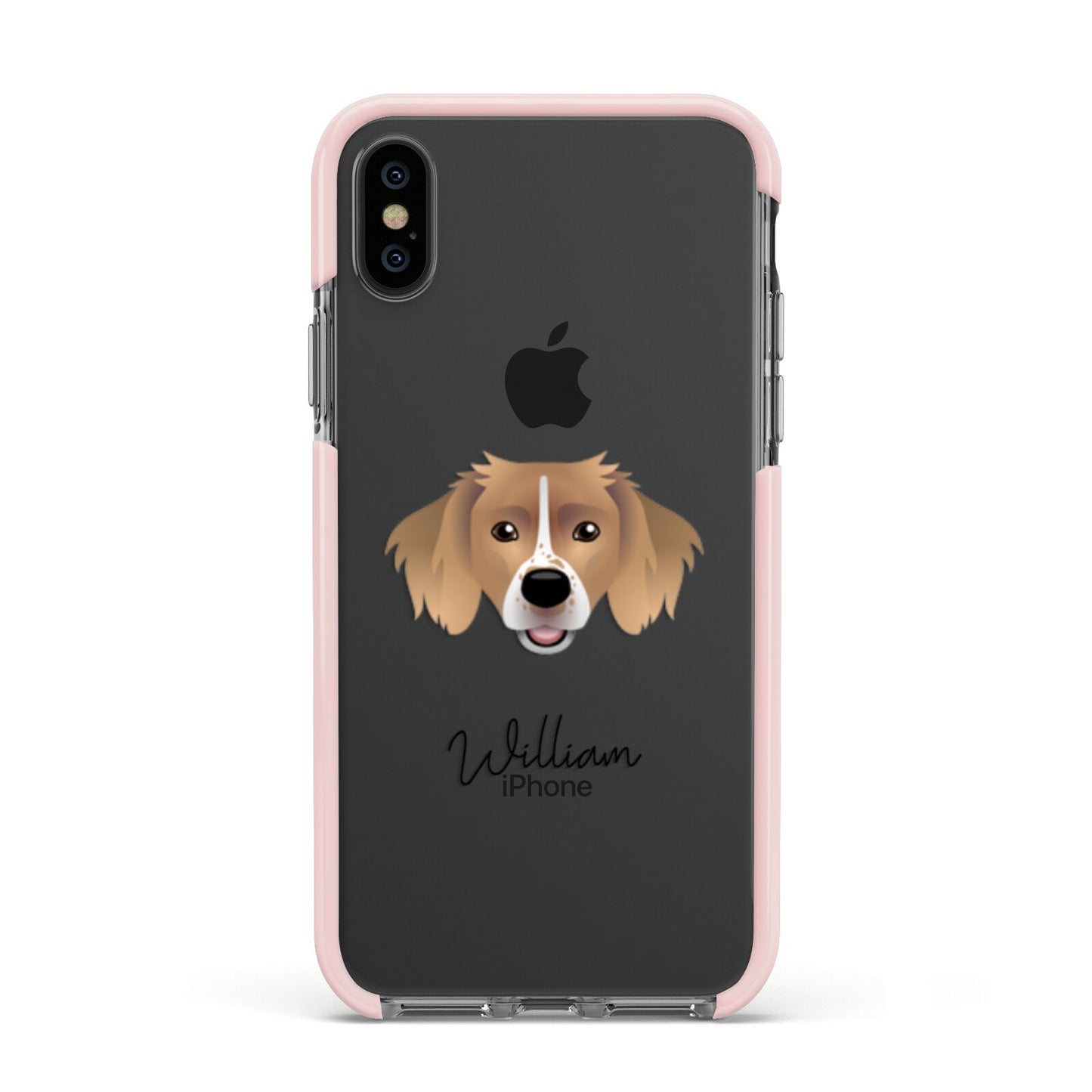 Sprollie Personalised Apple iPhone Xs Impact Case Pink Edge on Black Phone