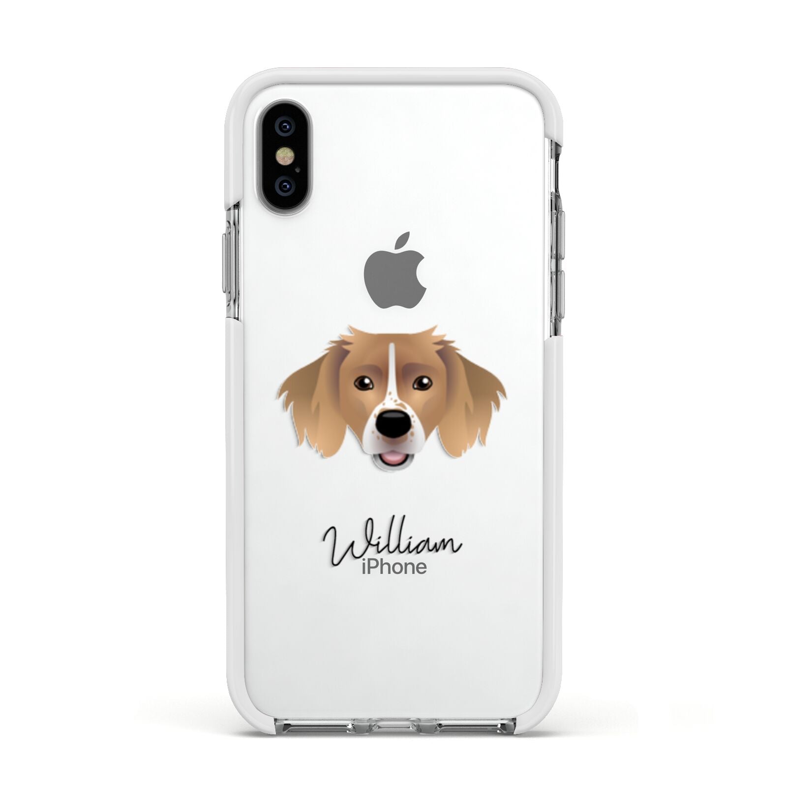 Sprollie Personalised Apple iPhone Xs Impact Case White Edge on Silver Phone
