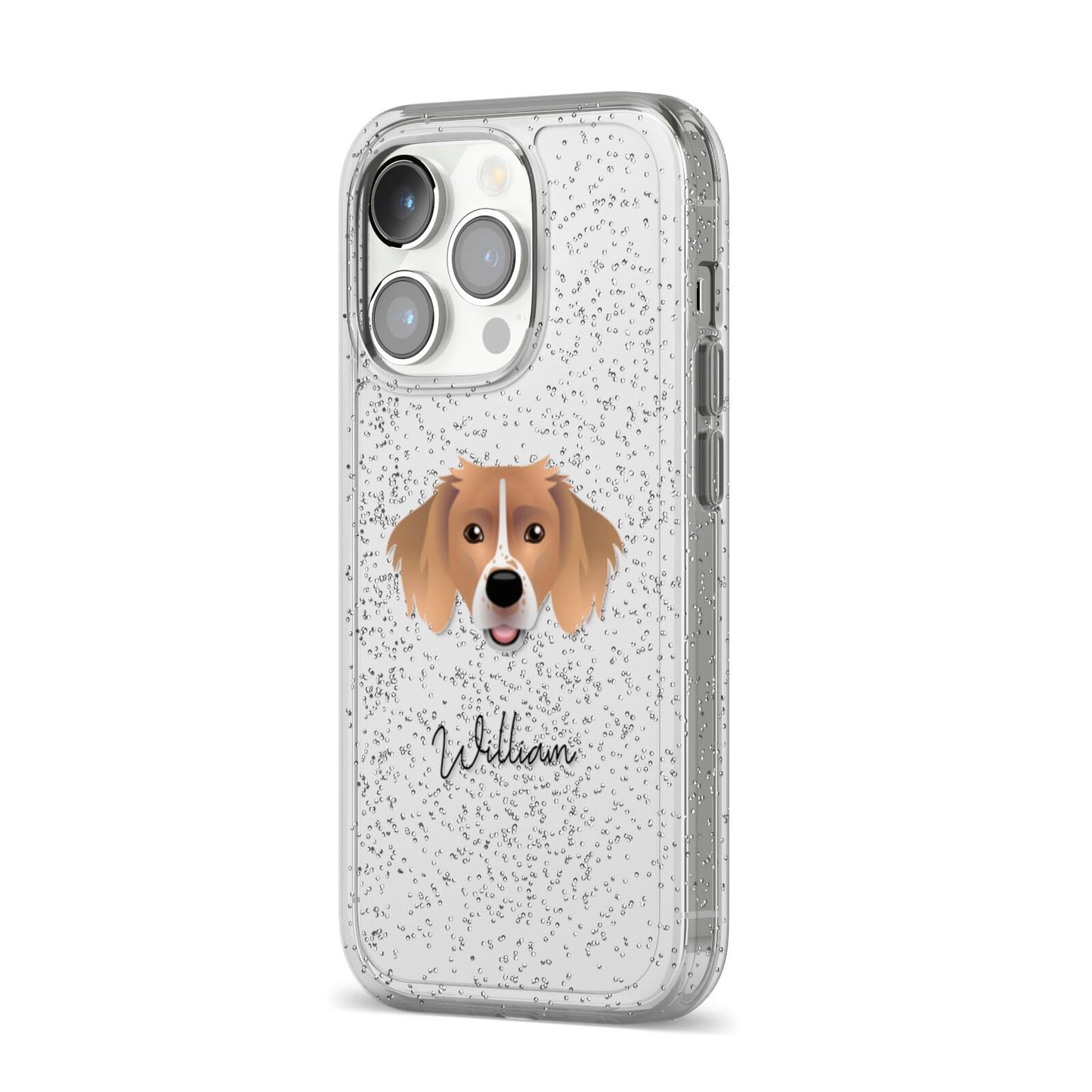 Sprollie Personalised iPhone 14 Pro Glitter Tough Case Silver Angled Image