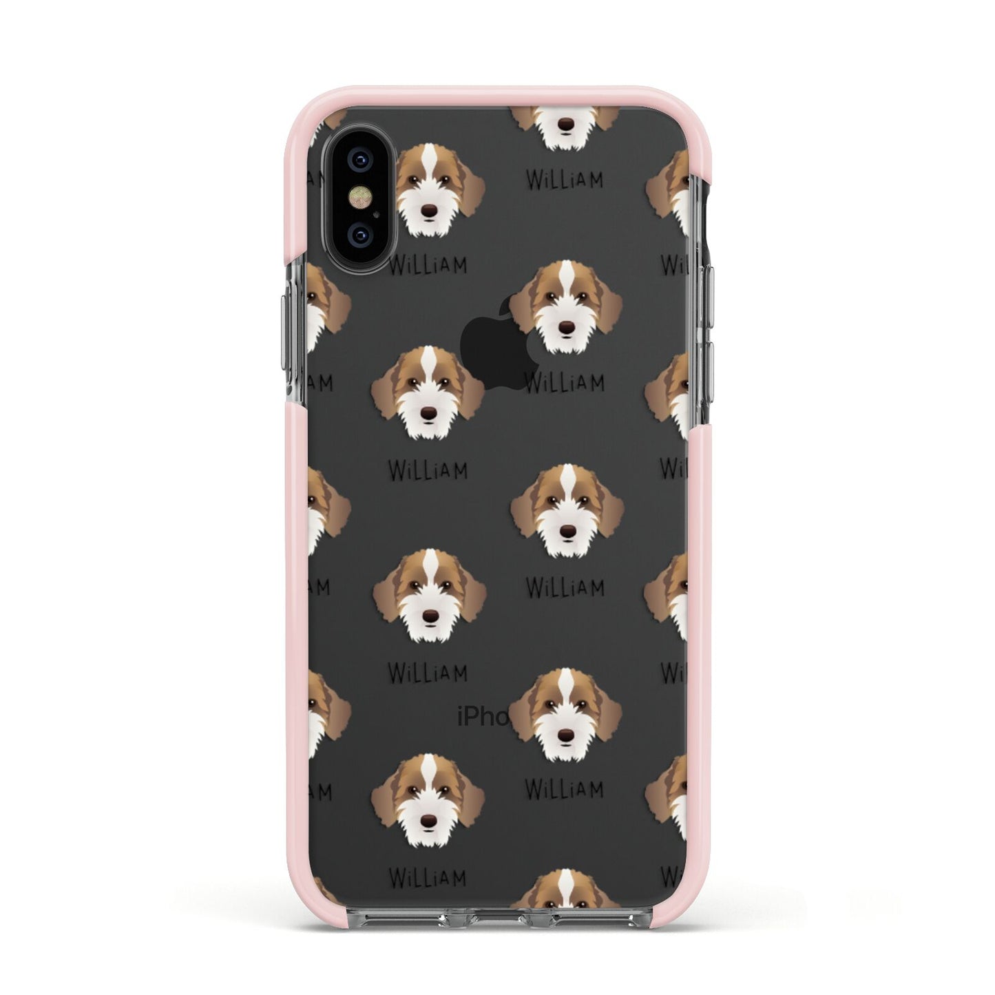 Sproodle Icon with Name Apple iPhone Xs Impact Case Pink Edge on Black Phone