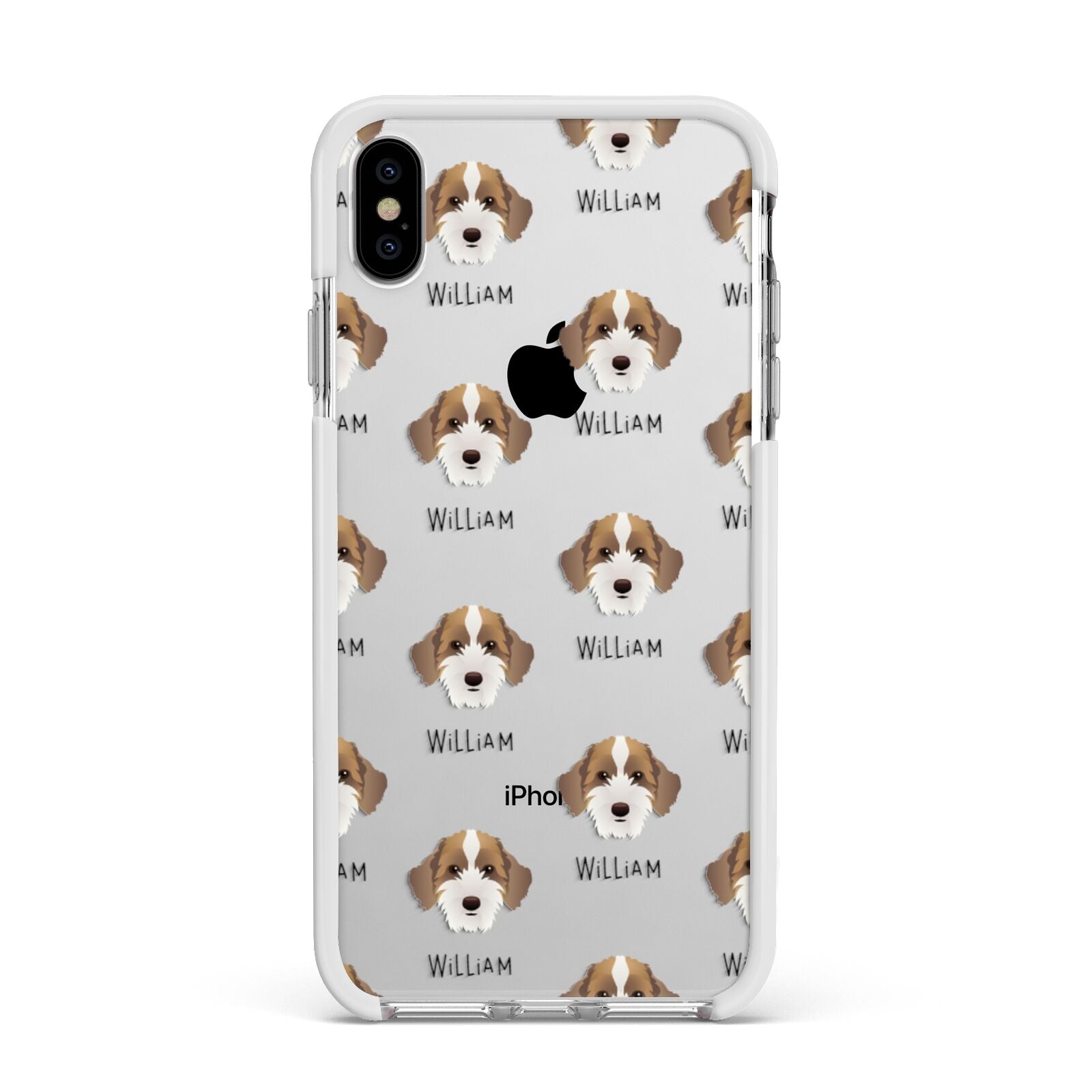 Sproodle Icon with Name Apple iPhone Xs Max Impact Case White Edge on Silver Phone