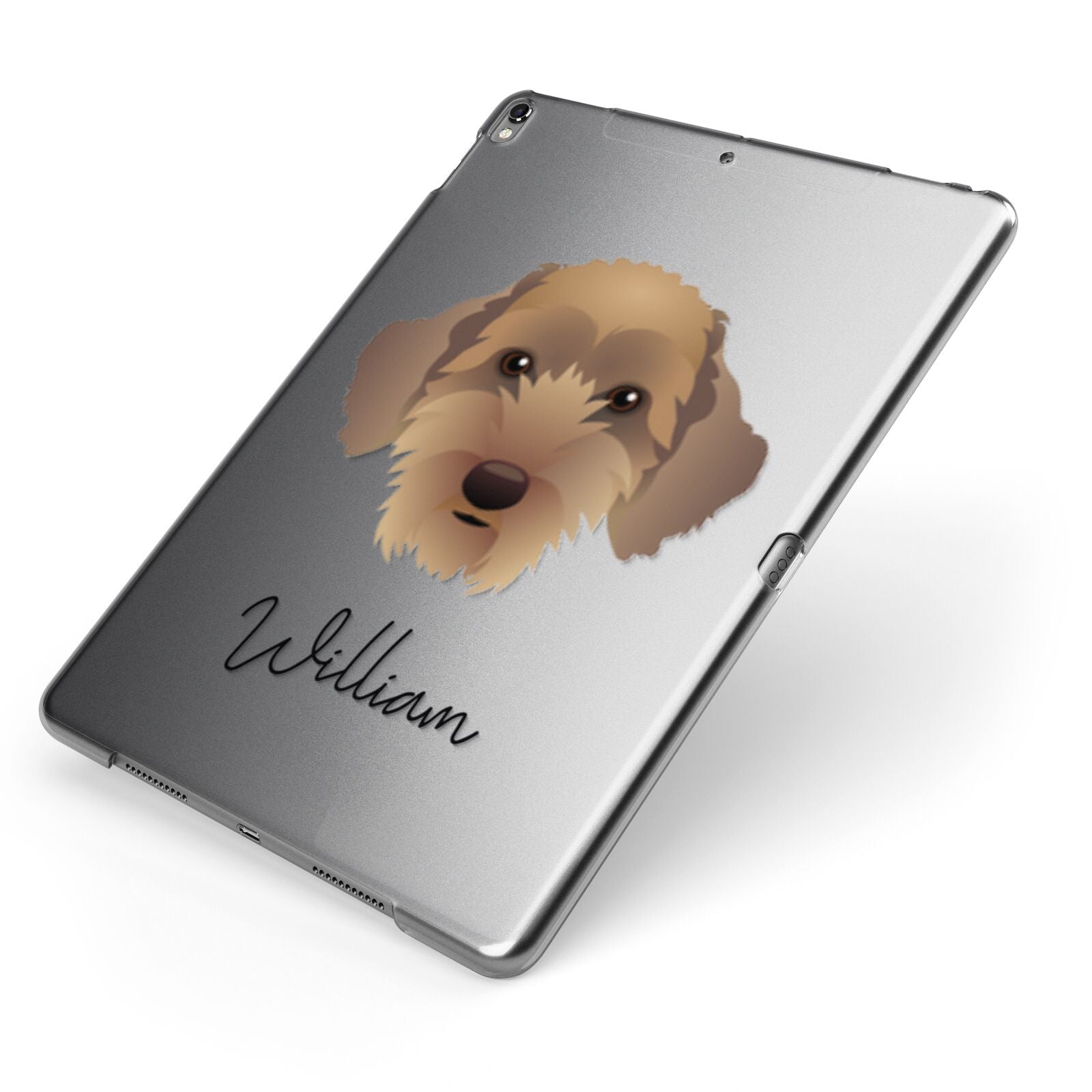 Sproodle Personalised Apple iPad Case on Grey iPad Side View
