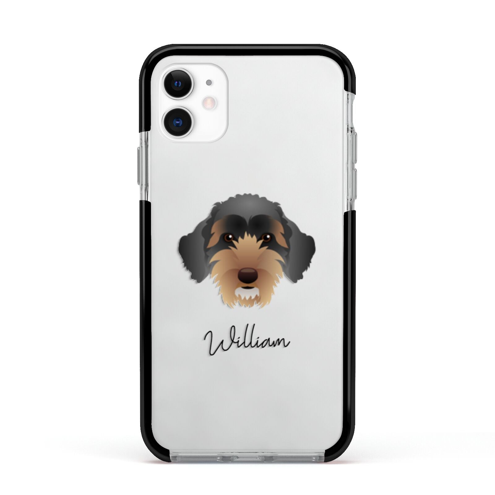 Sproodle Personalised Apple iPhone 11 in White with Black Impact Case