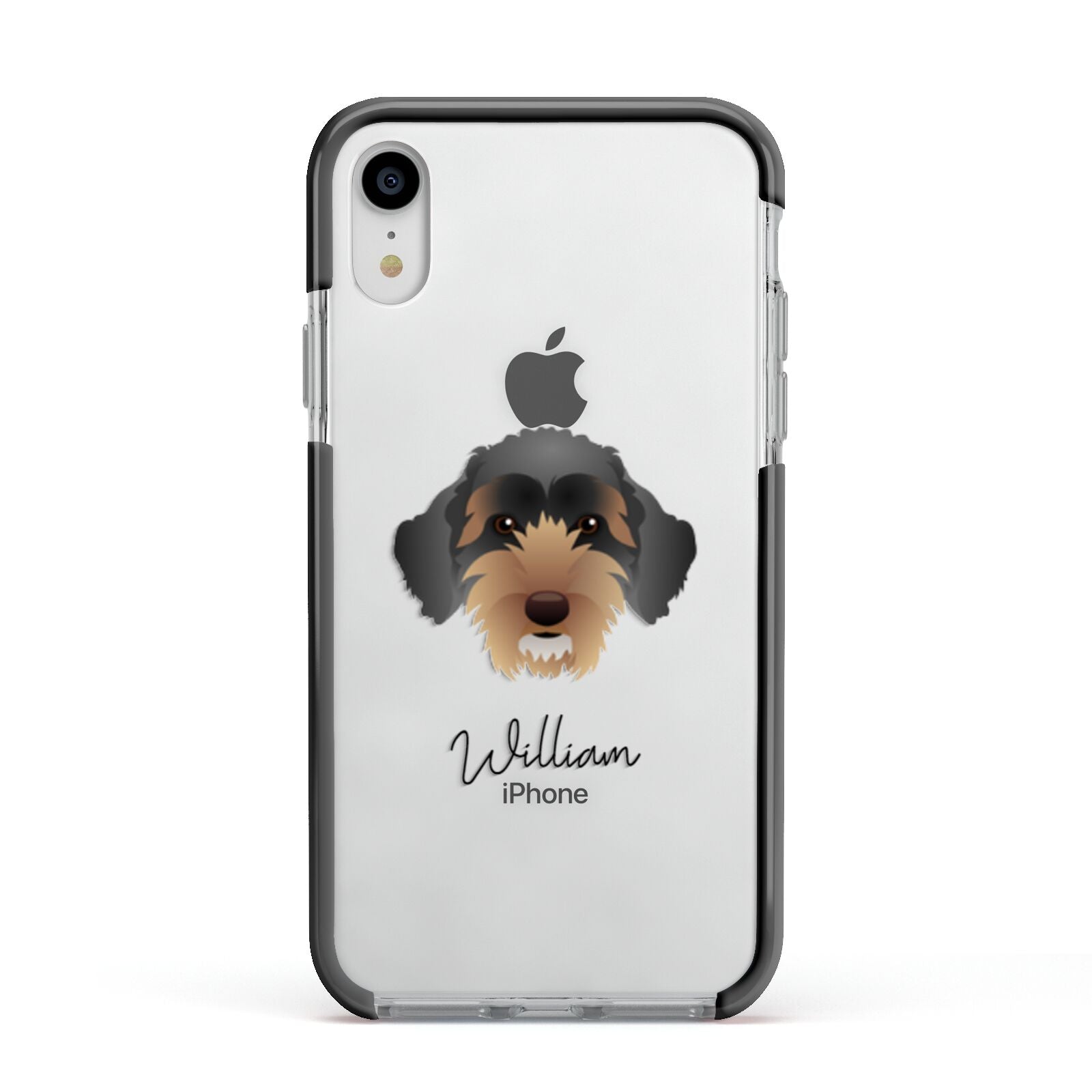 Sproodle Personalised Apple iPhone XR Impact Case Black Edge on Silver Phone