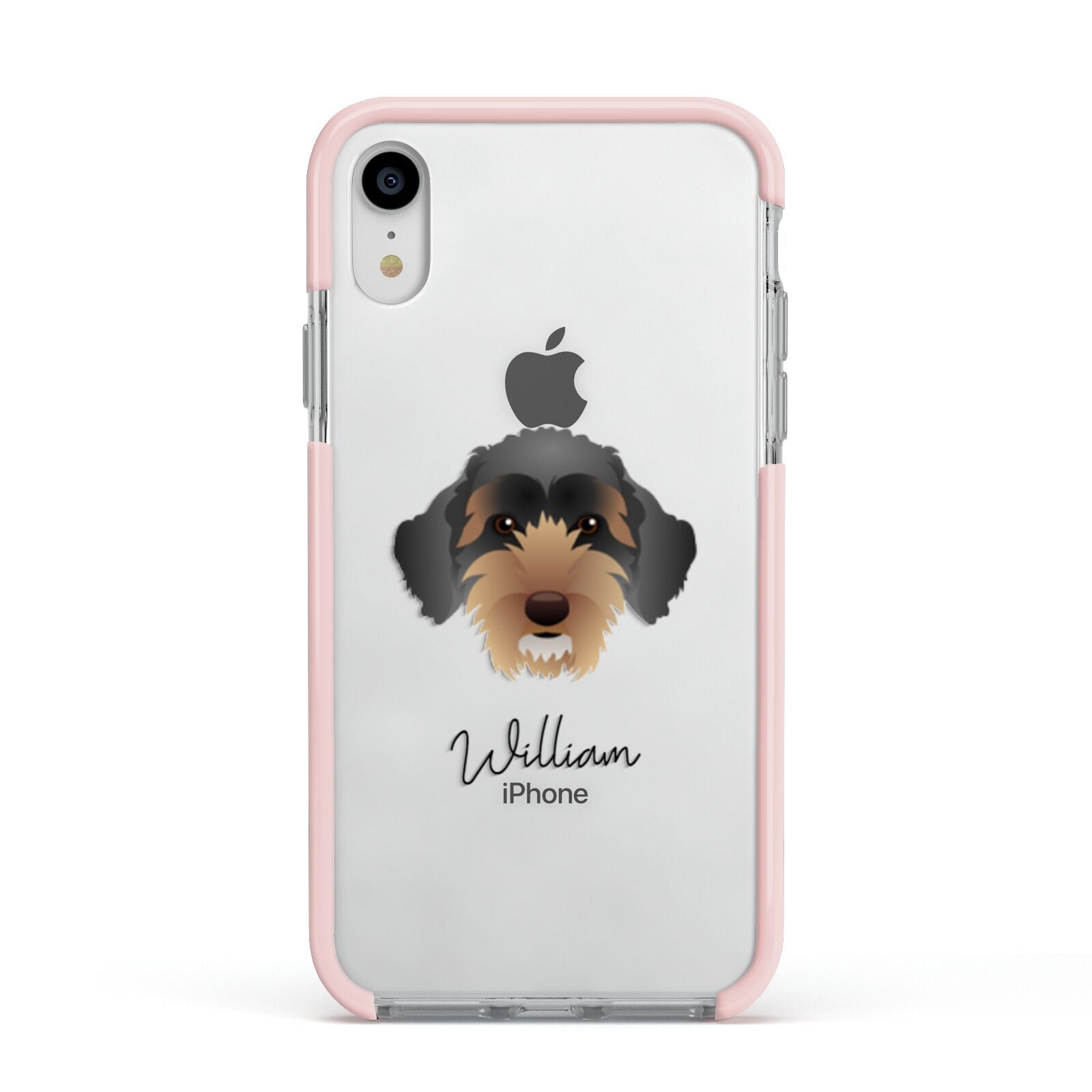 Sproodle Personalised Apple iPhone XR Impact Case Pink Edge on Silver Phone
