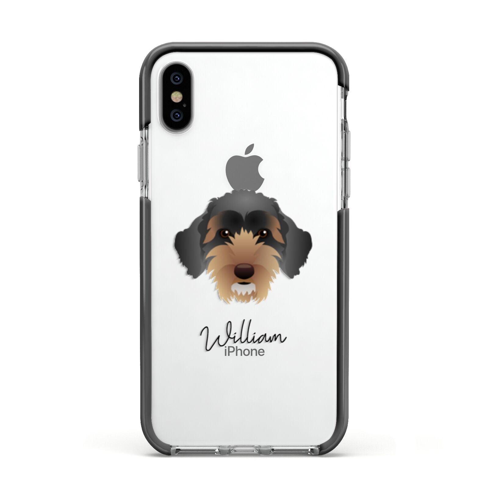 Sproodle Personalised Apple iPhone Xs Impact Case Black Edge on Silver Phone