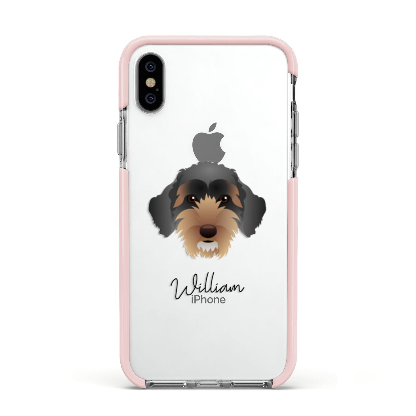 Sproodle Personalised Apple iPhone Xs Impact Case Pink Edge on Silver Phone