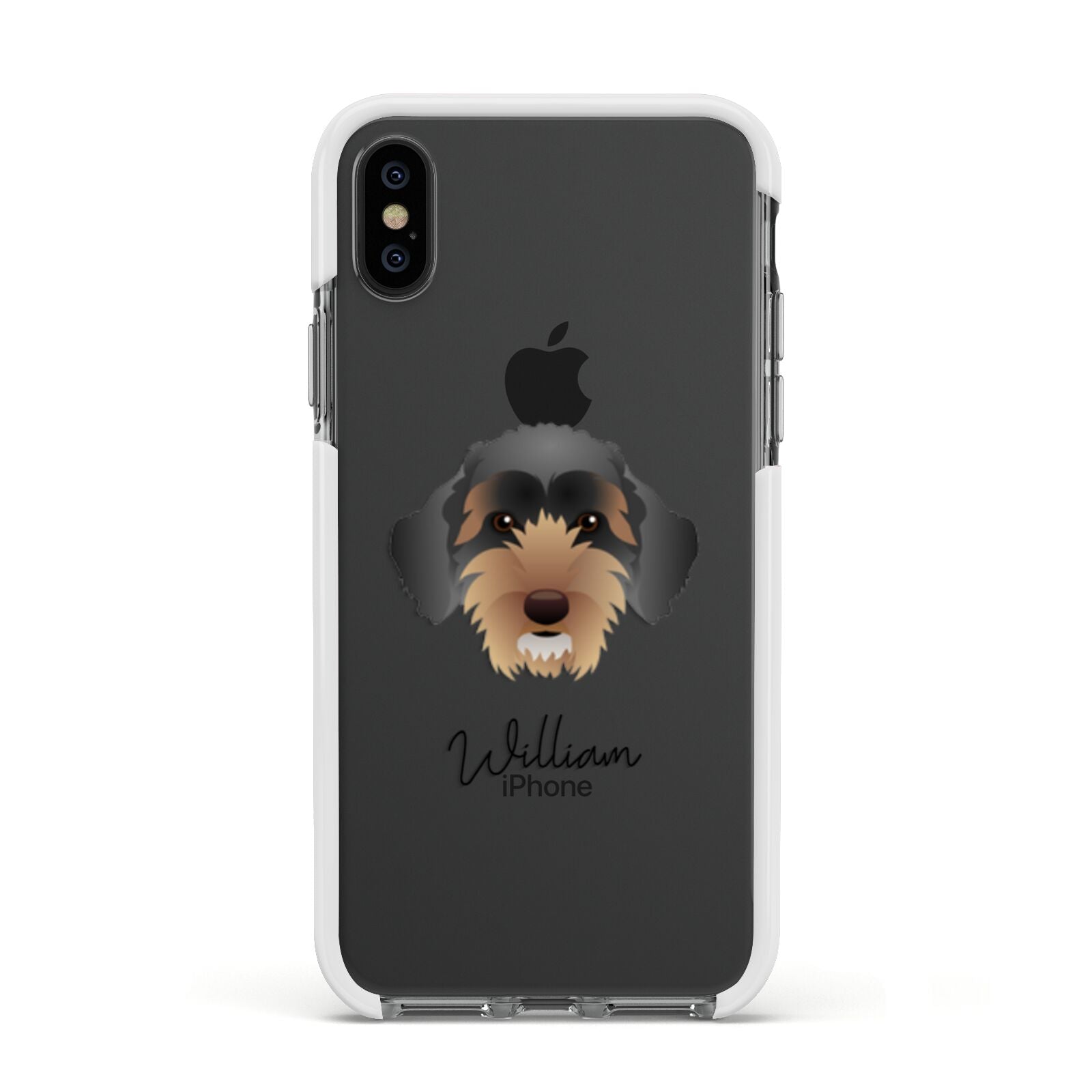 Sproodle Personalised Apple iPhone Xs Impact Case White Edge on Black Phone
