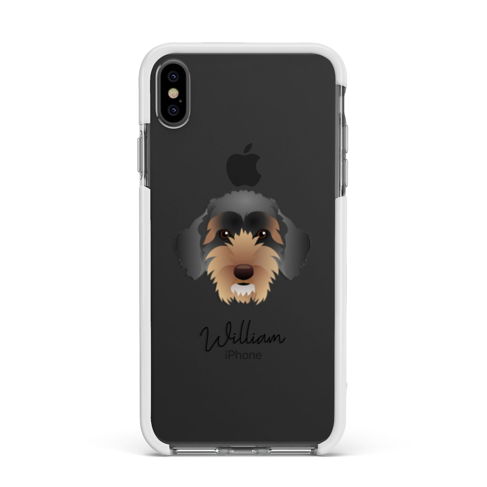 Sproodle Personalised Apple iPhone Xs Max Impact Case White Edge on Black Phone