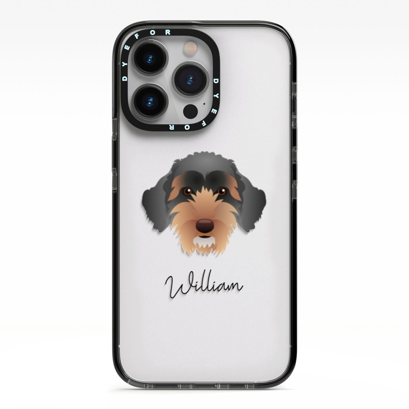 Sproodle Personalised iPhone 13 Pro Black Impact Case on Silver phone