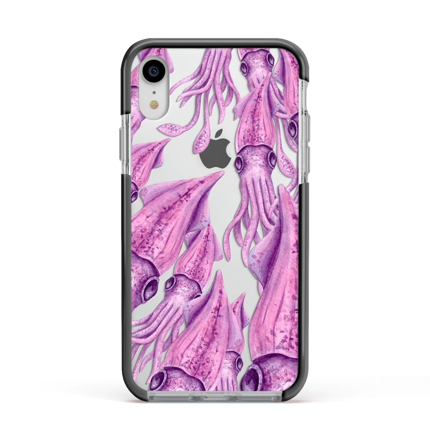 Squid Apple iPhone XR Impact Case Black Edge on Silver Phone