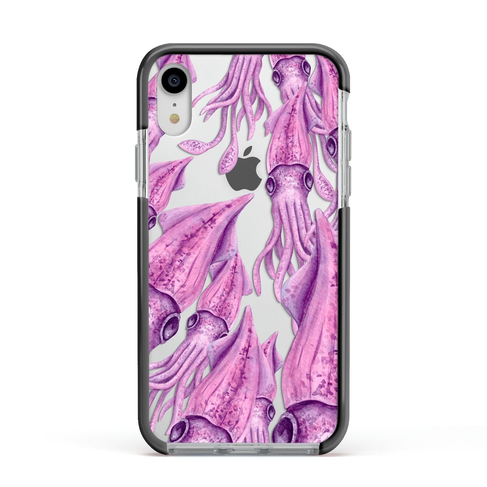 Squid Apple iPhone XR Impact Case Black Edge on Silver Phone