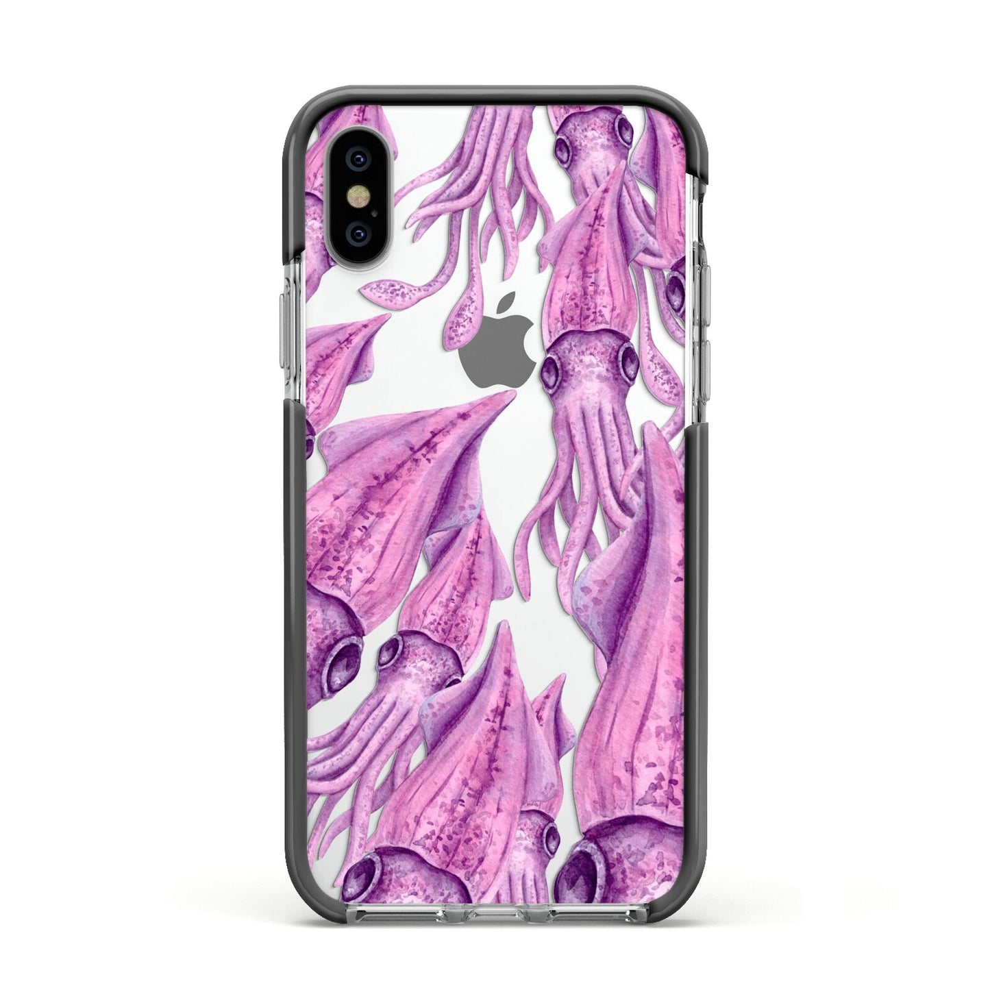 Squid Apple iPhone Xs Impact Case Black Edge on Silver Phone