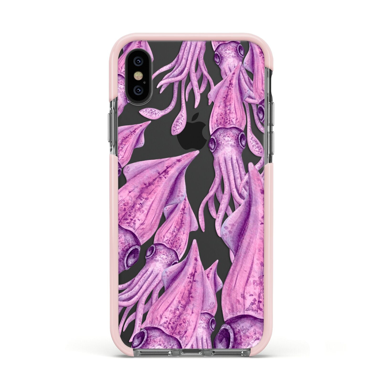 Squid Apple iPhone Xs Impact Case Pink Edge on Black Phone