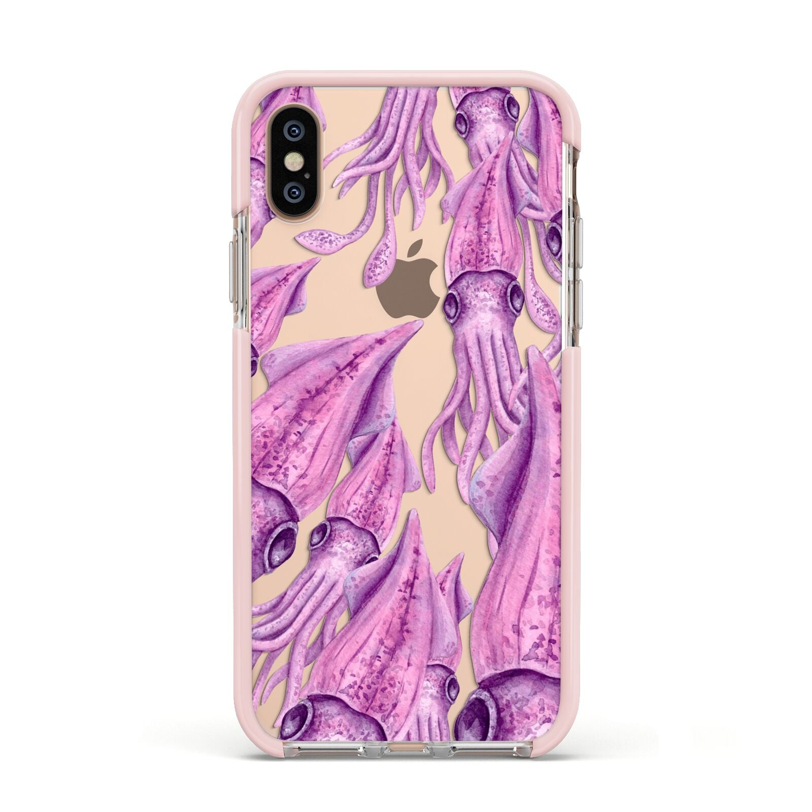 Squid Apple iPhone Xs Impact Case Pink Edge on Gold Phone