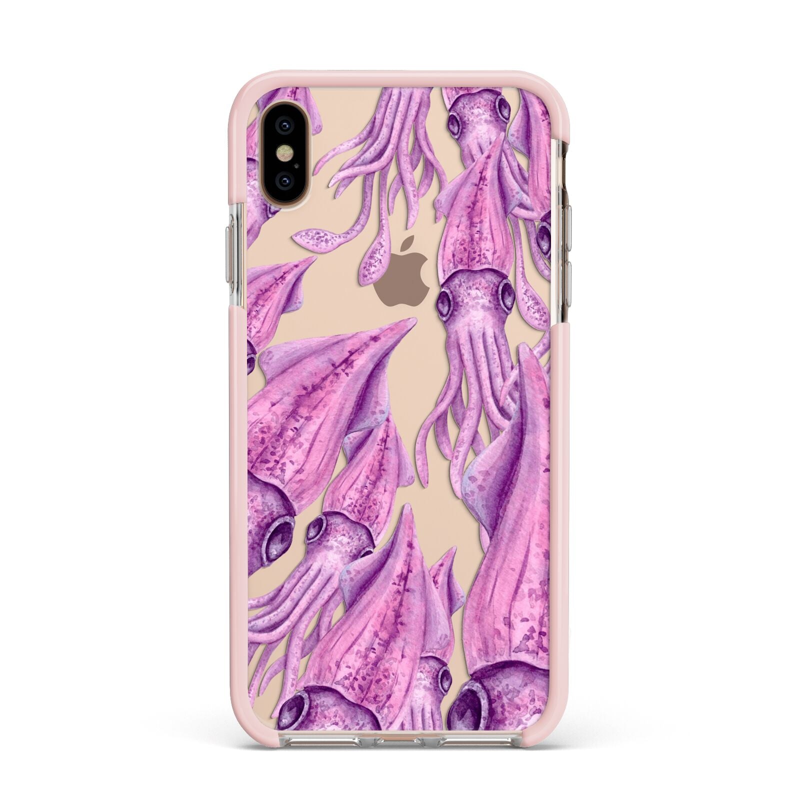 Squid Apple iPhone Xs Max Impact Case Pink Edge on Gold Phone