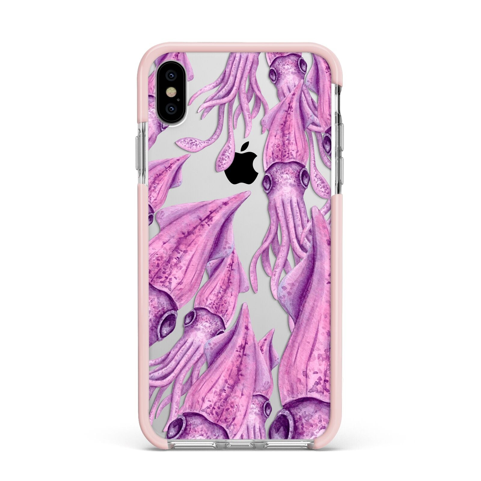 Squid Apple iPhone Xs Max Impact Case Pink Edge on Silver Phone