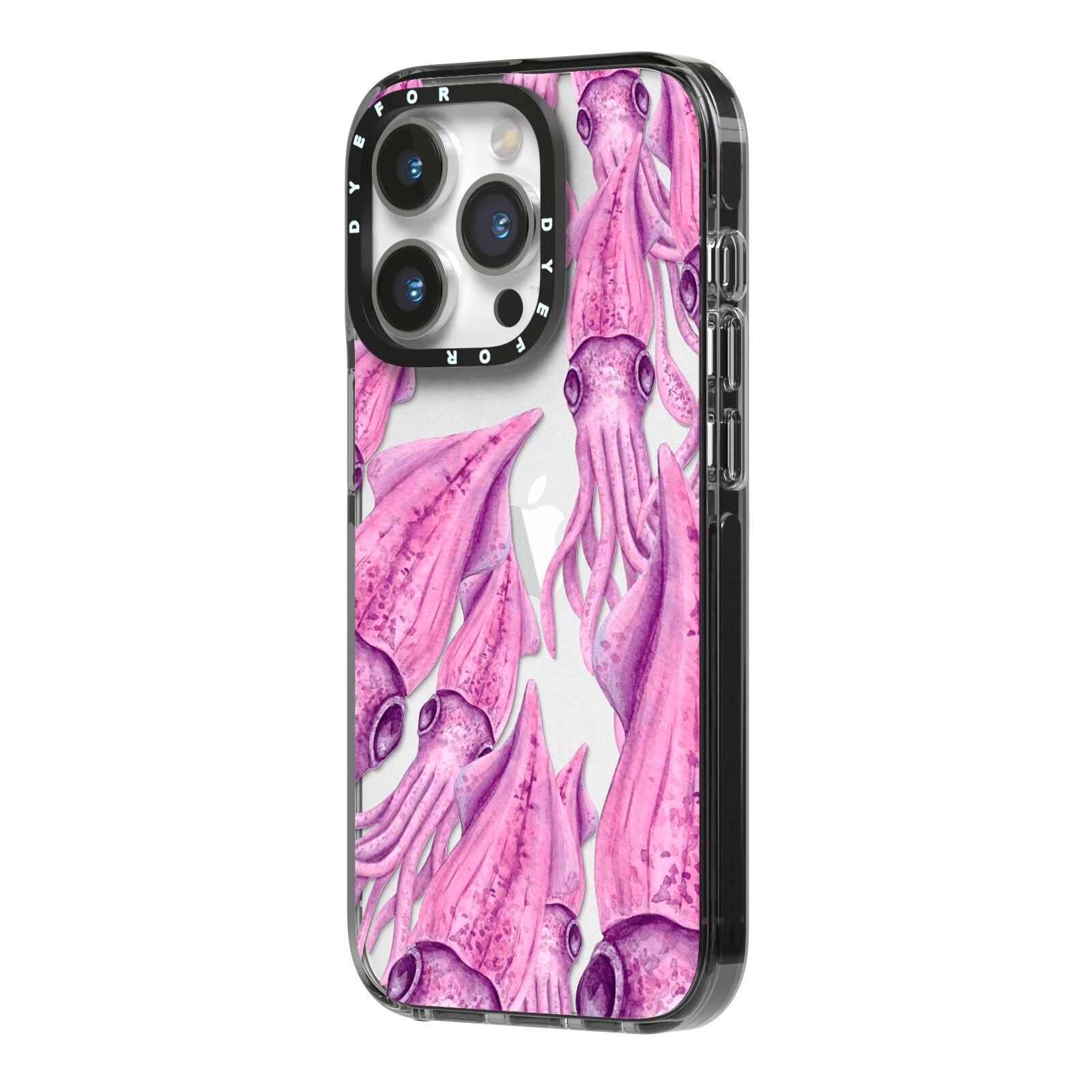 Squid iPhone 14 Pro Black Impact Case Side Angle on Silver phone