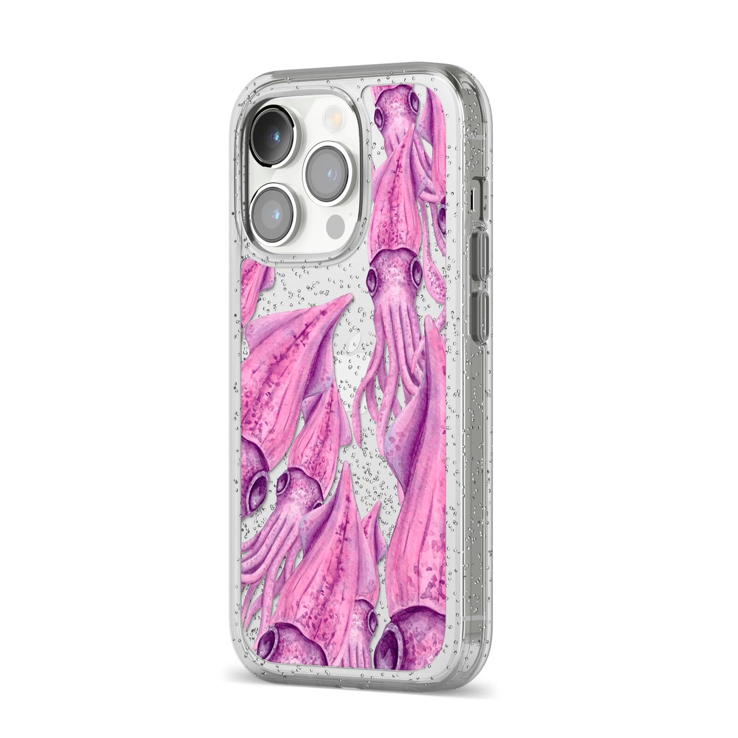 Squid iPhone 14 Pro Glitter Tough Case Silver Angled Image