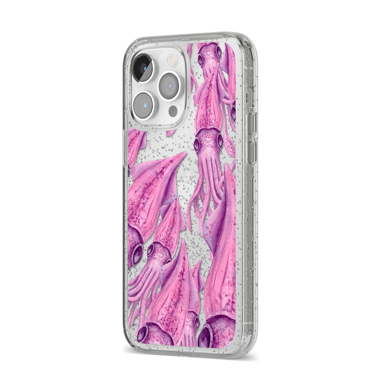 Squid iPhone 14 Pro Max Glitter Tough Case Silver Angled Image