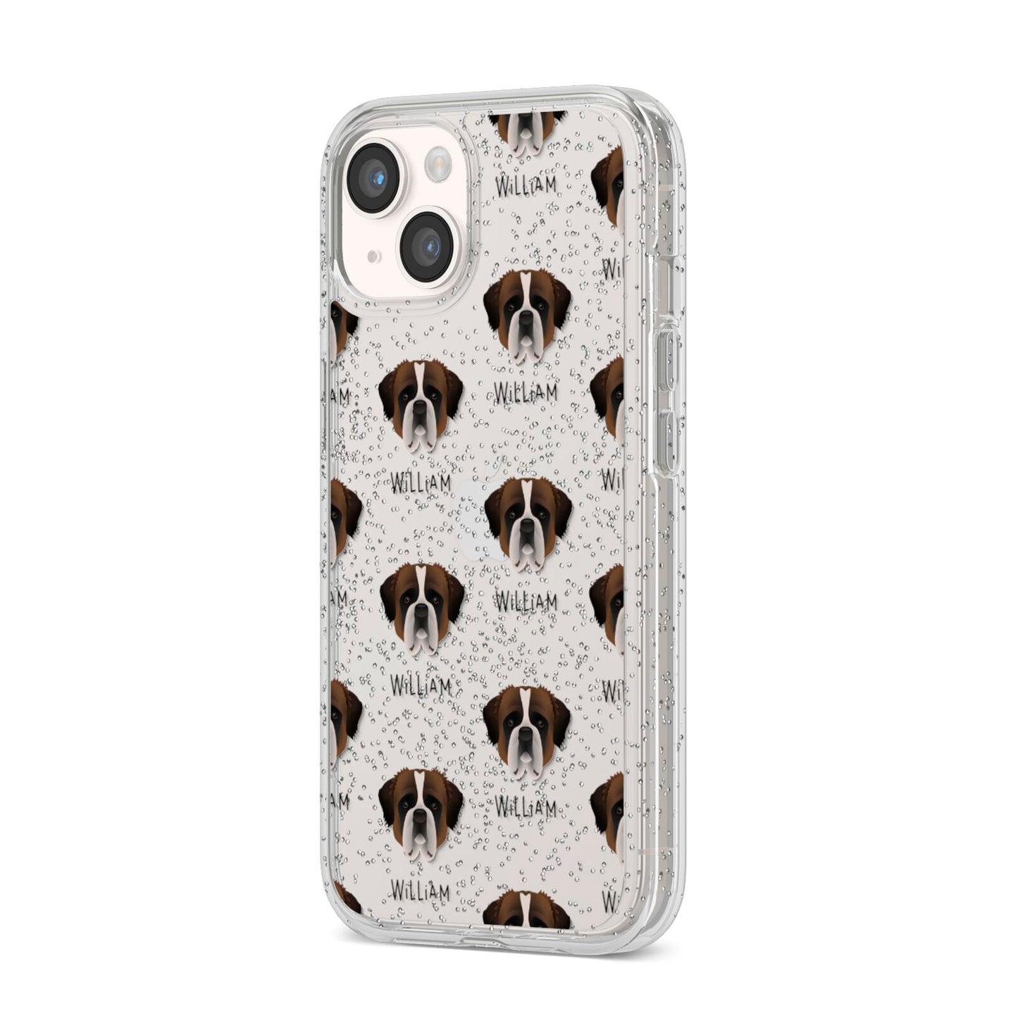 St Bernard Icon with Name iPhone 14 Glitter Tough Case Starlight Angled Image