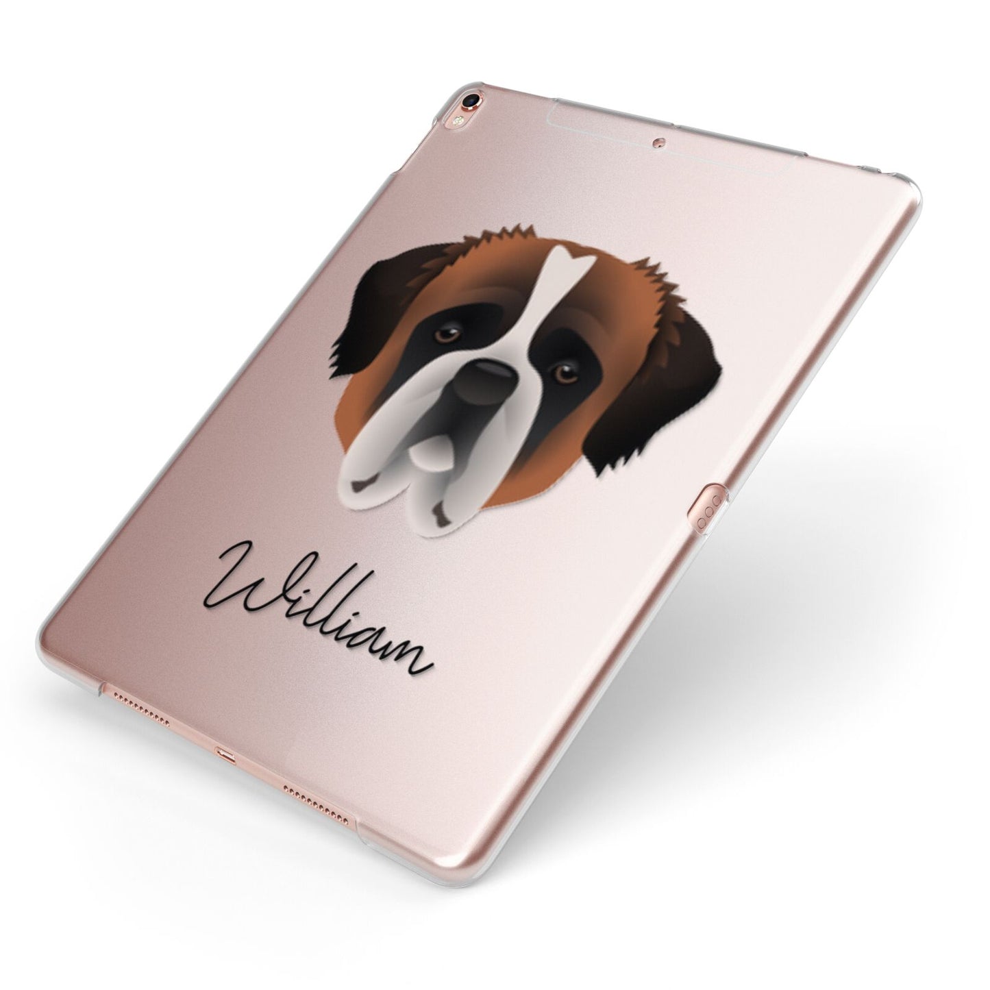 St Bernard Personalised Apple iPad Case on Rose Gold iPad Side View