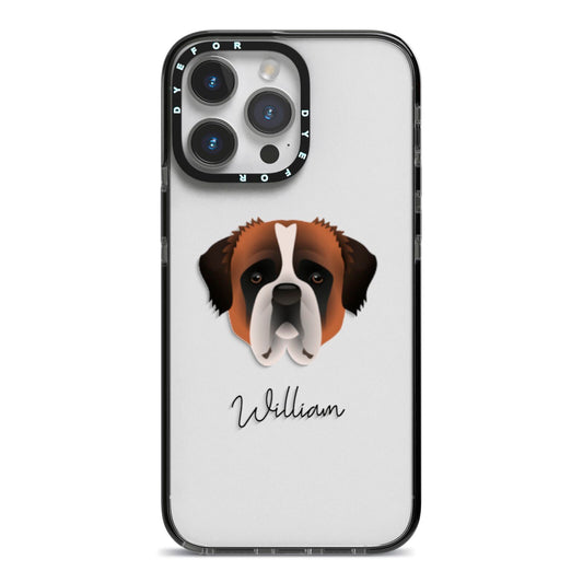 St Bernard Personalised iPhone 14 Pro Max Black Impact Case on Silver phone