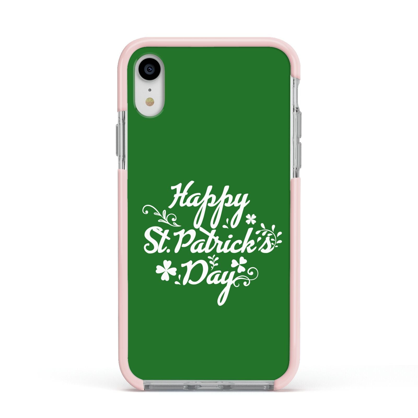 St Patricks Day Apple iPhone XR Impact Case Pink Edge on Silver Phone