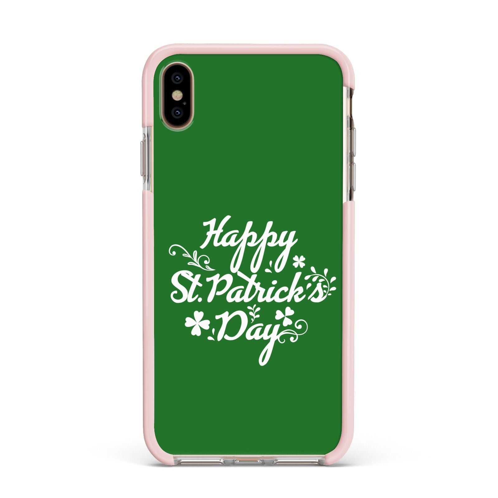 St Patricks Day Apple iPhone Xs Max Impact Case Pink Edge on Gold Phone