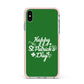 St Patricks Day Apple iPhone Xs Max Impact Case Pink Edge on Silver Phone