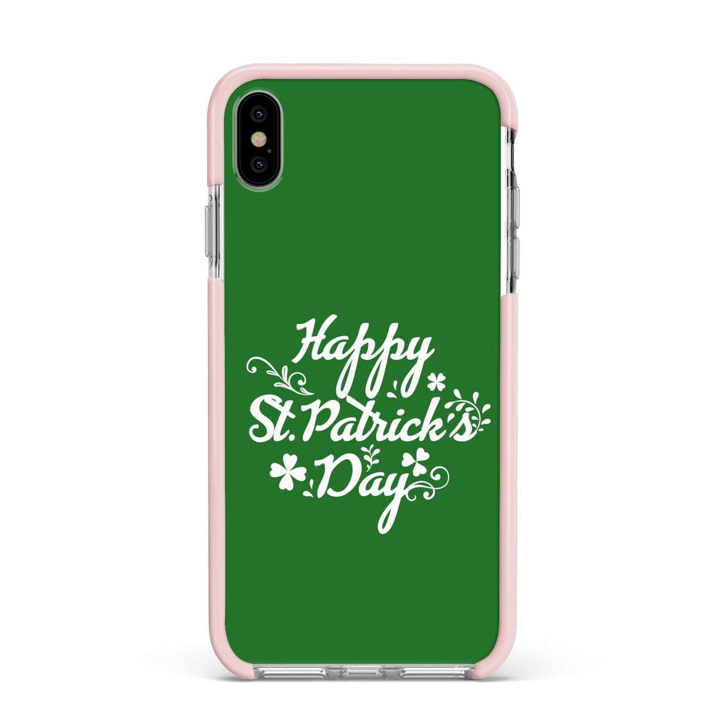 St Patricks Day Apple iPhone Xs Max Impact Case Pink Edge on Silver Phone