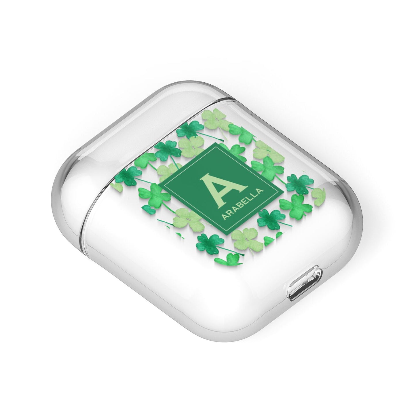 St Patricks Day Monogram AirPods Case Laid Flat