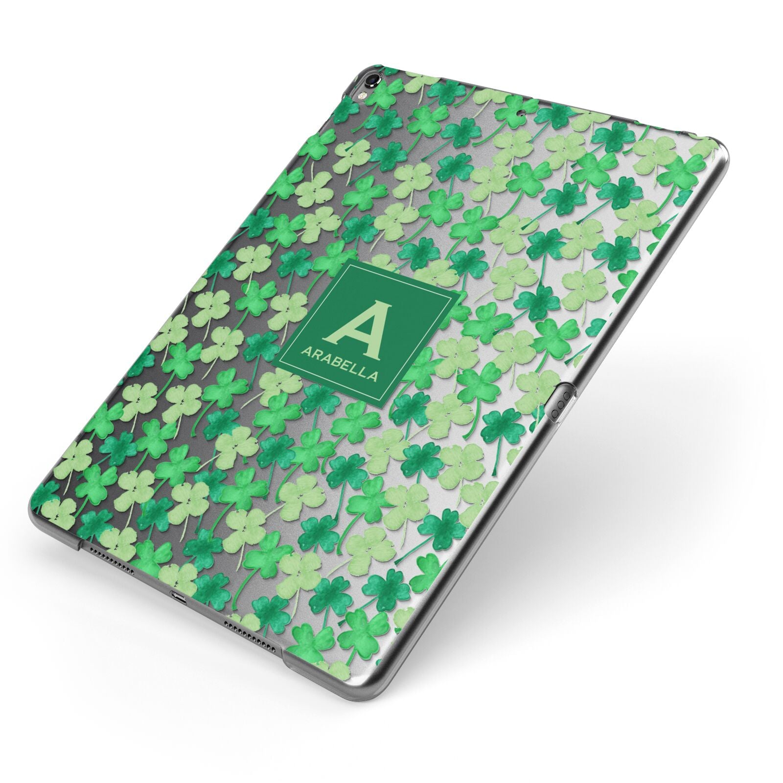 St Patricks Day Monogram Apple iPad Case on Grey iPad Side View