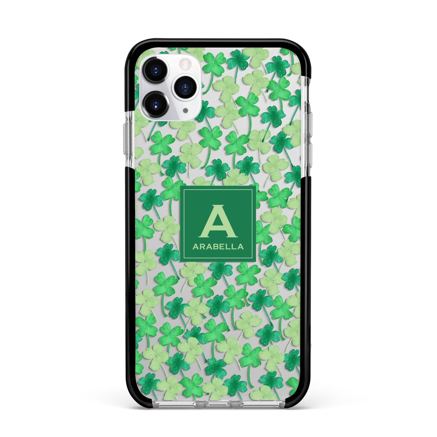 St Patricks Day Monogram Apple iPhone 11 Pro Max in Silver with Black Impact Case